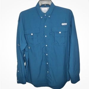 Columbia PFG Mens TEAL Long Sleeve Vented Fishing Button Up Shirt Sz XXL